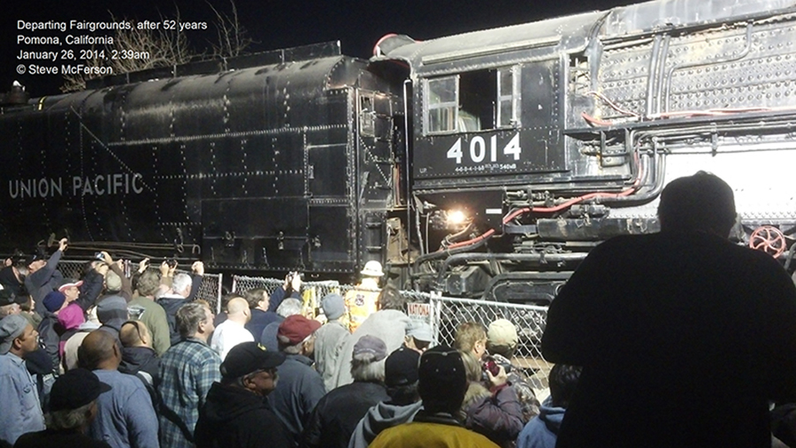 The Union Pacific 4014 departing fairgrounds in 2014, Pomona, California